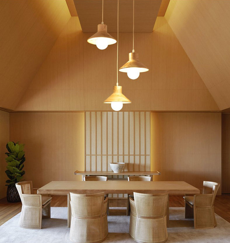 Small Dining Room Pendant Lighting Wooden 1 Head Simplicity Hanging Ceiling Light