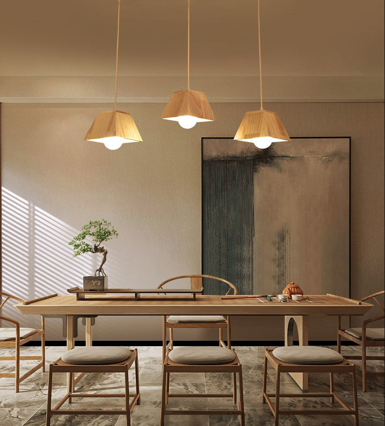 Small Dining Room Pendant Lighting Wooden 1 Head Simplicity Hanging Ceiling Light