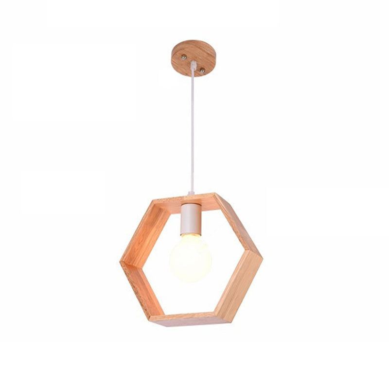 Houten geometrische hangende lamp Minimalistisch lampje met één bulb voor eetkamer