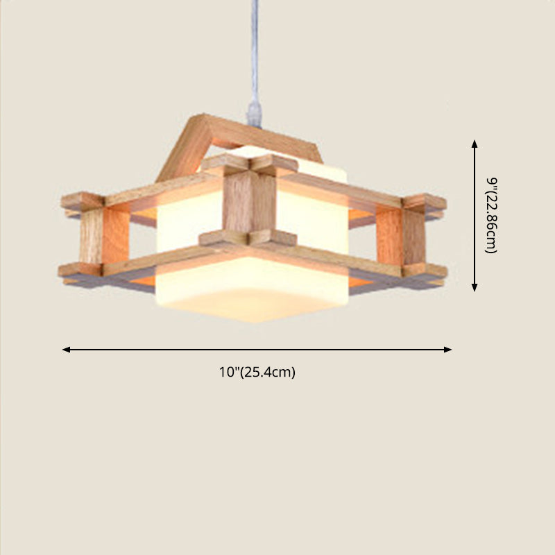 1-Licht-Esszimmer-Anhänger moderne Holzhängungschoner mit quadratischer weißer Glasschatten