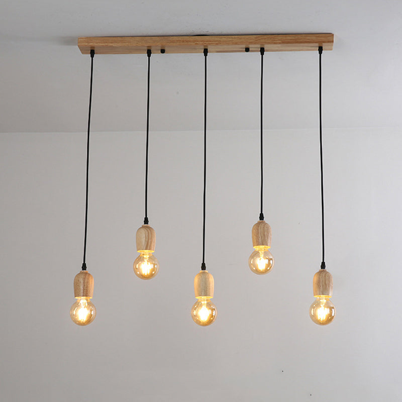 Mini Cluster Pendant Light Minimalist Natural Wood Dining Room Drop Lamp in Beige