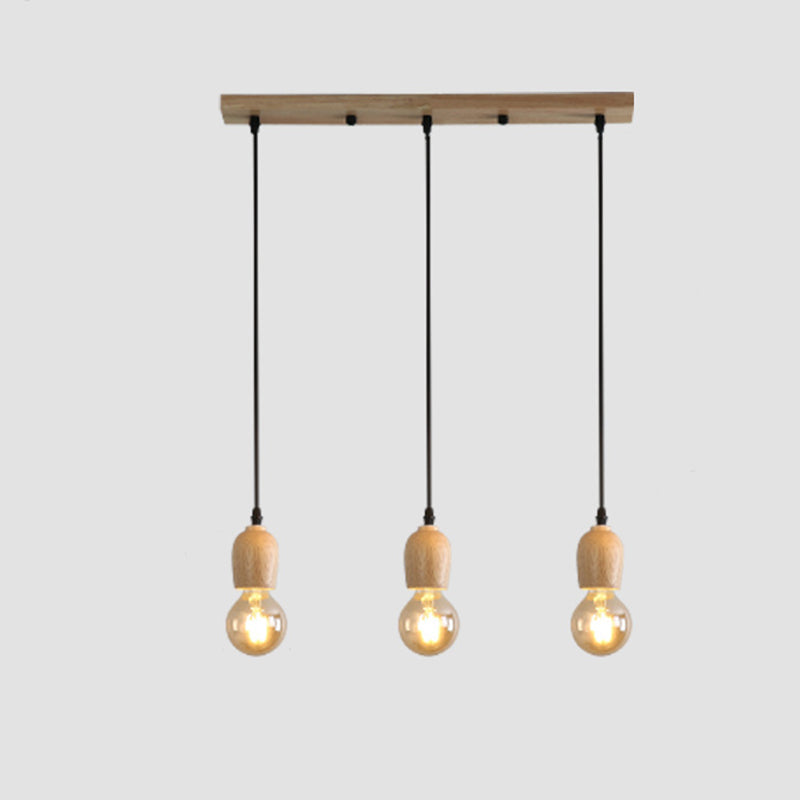 Mini Cluster Pendant Light Minimalist Natural Wood Dining Room Drop Lamp in Beige