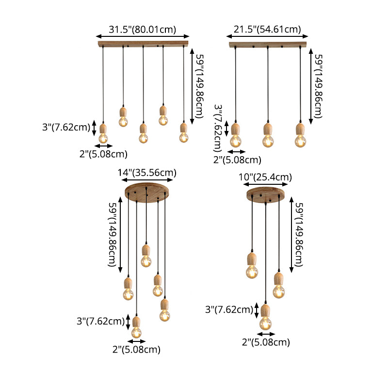 Mini Cluster Pendant Light Minimalist Natural Wood Dining Room Drop Lamp in Beige