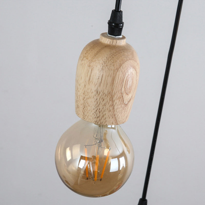 Mini Cluster Pendant Light Minimalist Natural Wood Dining Room Drop Lamp in Beige