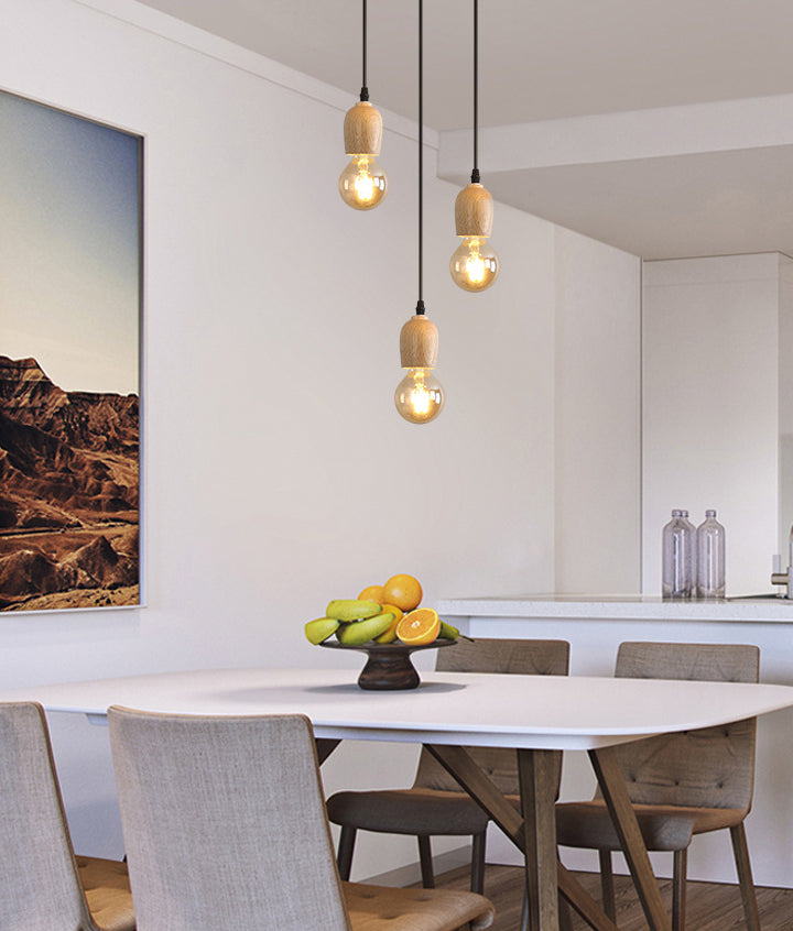 Mini Cluster Pendant Light Minimalist Natural Wood Dining Room Drop Lamp in Beige