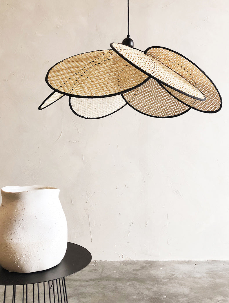 Modern Minimalist Style Symmetrical Pendant Lighting Fixtures Rattan 1 Light Pendant Light Kit for Living Room