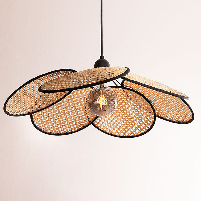 Modern Minimalist Style Symmetrical Pendant Lighting Fixtures Rattan 1 Light Pendant Light Kit for Living Room