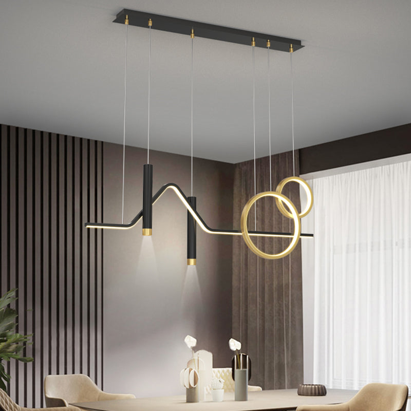Wrought Iron LED Linear Island Pendant Light in Modern Luxury Style Silica Gel Ceiling Light in Black and Gold
