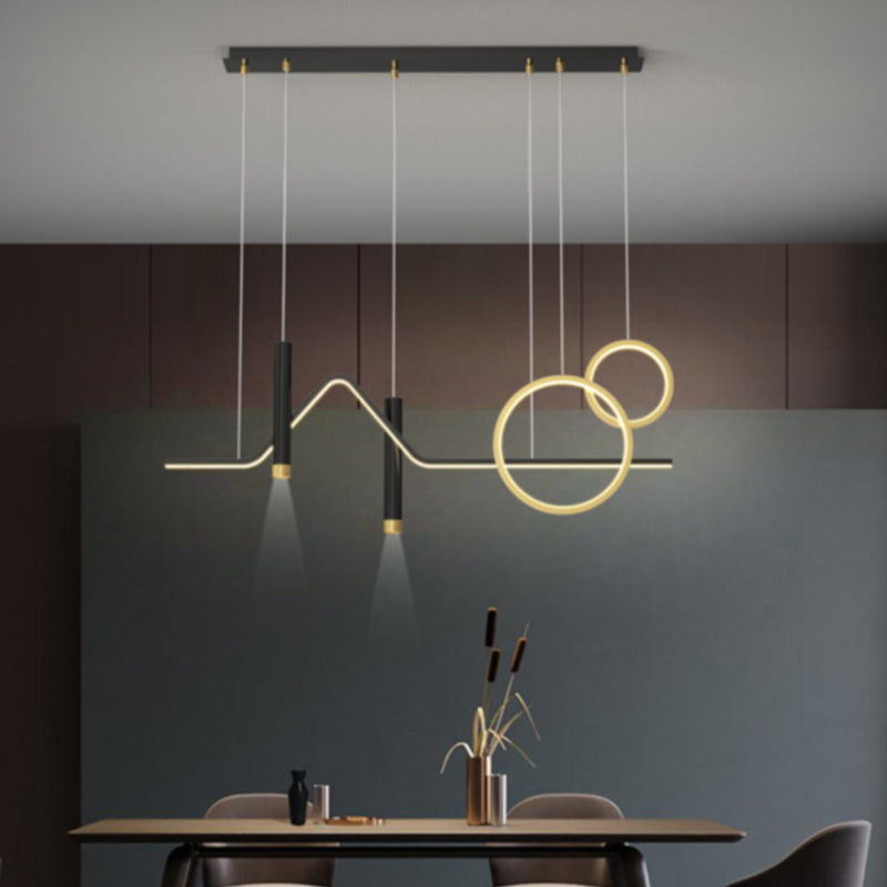 Luce a ciondolo a Linear Isola LED in ferro battuto in moderna luce gel di silice in stile di lusso in nero e oro