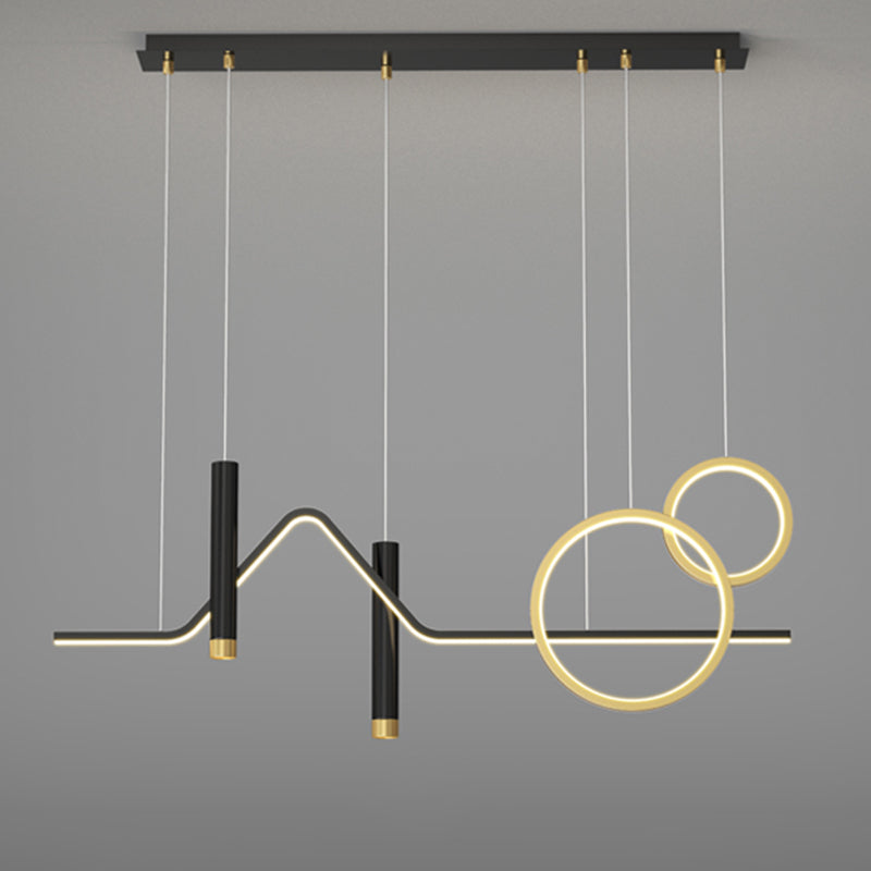 Luce a ciondolo a Linear Isola LED in ferro battuto in moderna luce gel di silice in stile di lusso in nero e oro