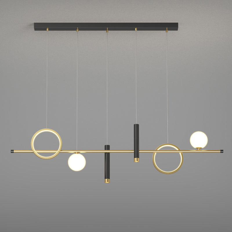 Luce a ciondolo a Linear Isola LED in ferro battuto in moderna luce gel di silice in stile di lusso in nero e oro