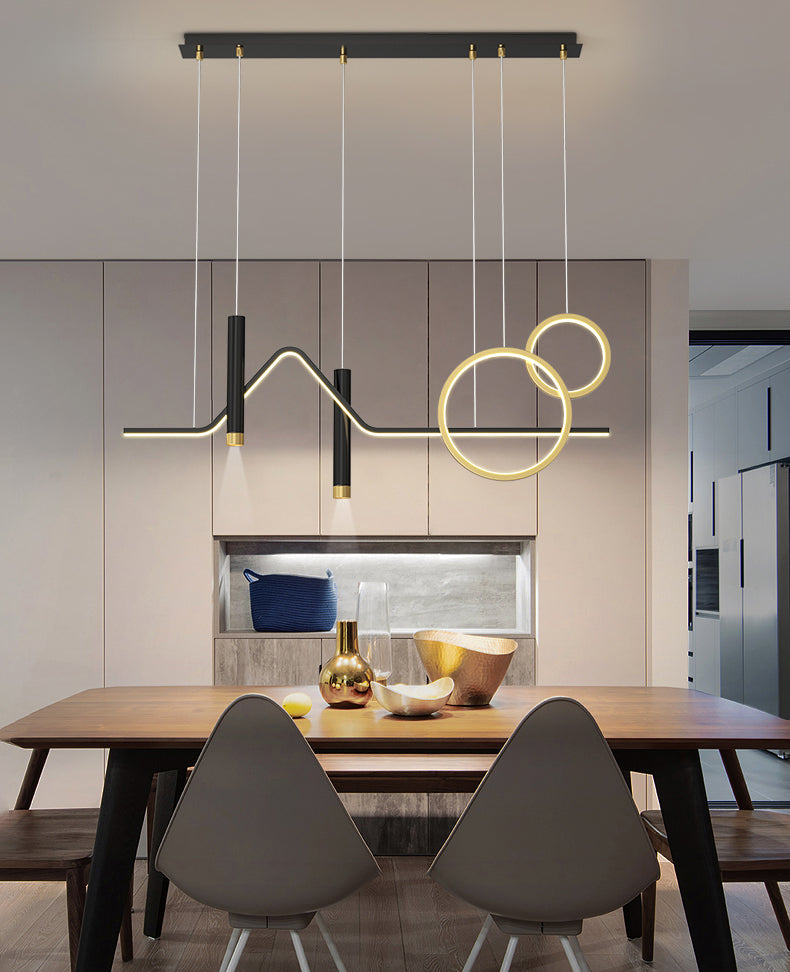 Luce a ciondolo a Linear Isola LED in ferro battuto in moderna luce gel di silice in stile di lusso in nero e oro