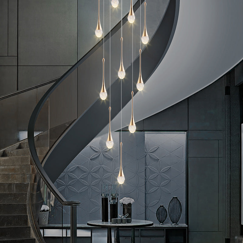 Droplet Hanging Light Fixtures Modern Simple Crystal Ceiling Pendant for Stairwell