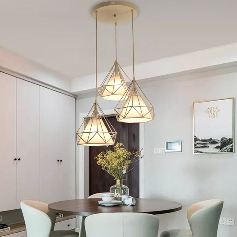 3 Lights Diamond Pendant Industrial Metal Ceiling Pendant with Hanging Cord for Restaurant