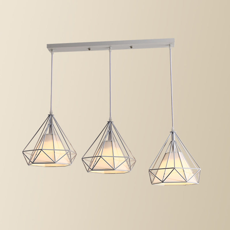 3 Lights Diamond Pendant Industrial Metal Ceiling Pendant with Hanging Cord for Restaurant