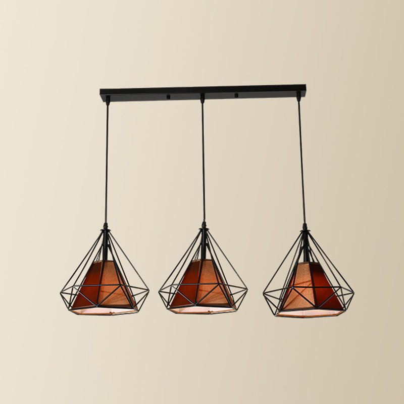 3 Lights Diamond Pendant Industrial Metal Ceiling Pendant with Hanging Cord for Restaurant