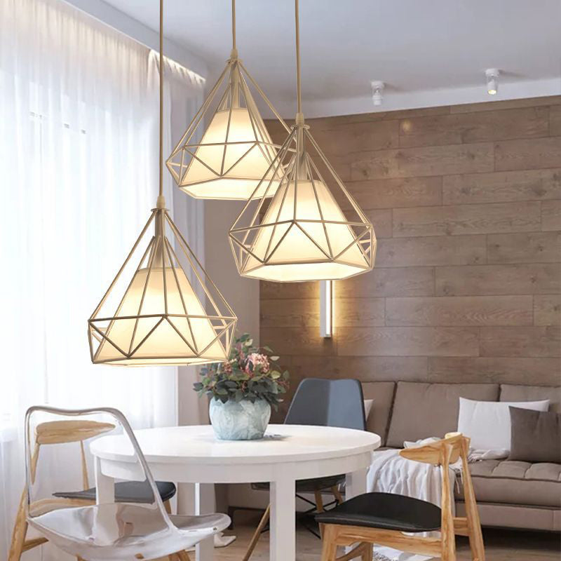 3 Lights Diamond Pendant Industrial Metal Ceiling Pendant with Hanging Cord for Restaurant