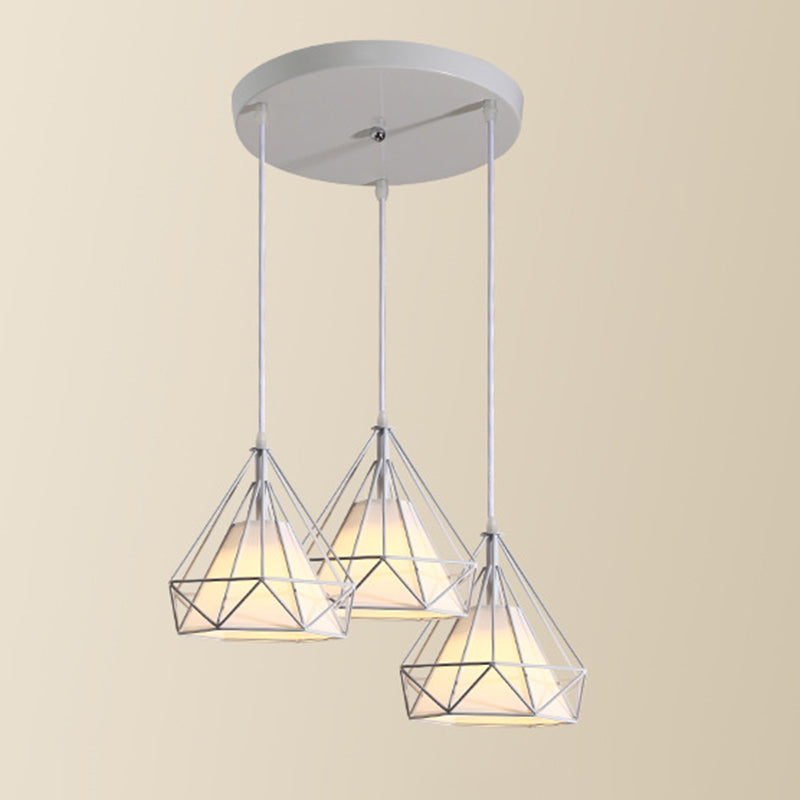 3 Lights Diamond Pendant Industrial Metal Ceiling Pendant with Hanging Cord for Restaurant