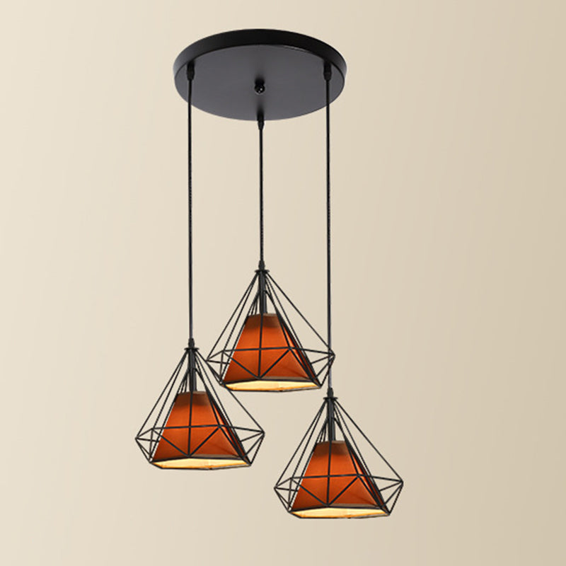 3 Lights Diamond Pendant Industrial Metal Ceiling Pendant with Hanging Cord for Restaurant