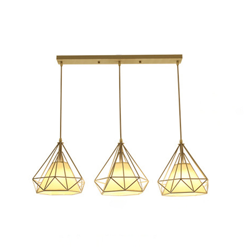 3 Lights Diamond Pendant Industrial Metal Ceiling Pendant with Hanging Cord for Restaurant