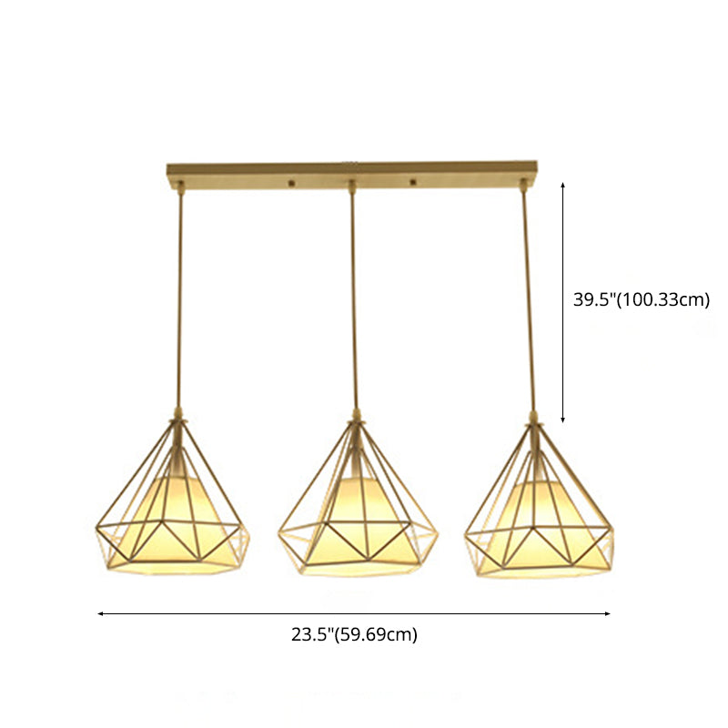 3 Lights Diamond Pendant Industrial Metal Ceiling Pendant with Hanging Cord for Restaurant