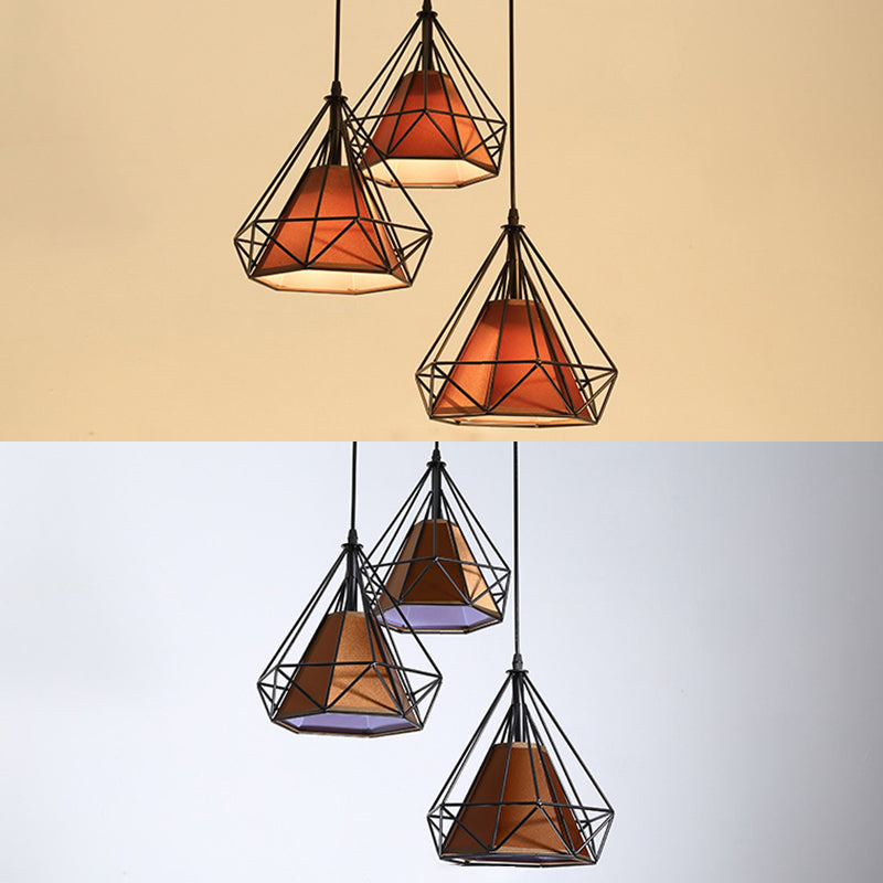 3 Lights Diamond Pendant Industrial Metal Ceiling Pendant with Hanging Cord for Restaurant