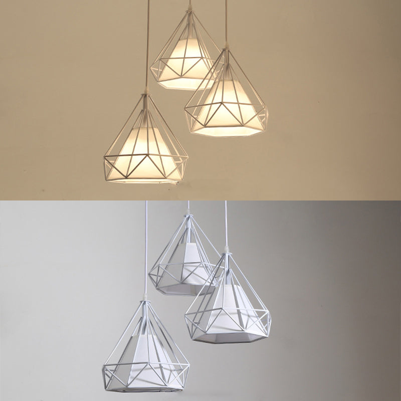 3 Lights Diamond Pendant Industrial Metal Ceiling Pendant with Hanging Cord for Restaurant