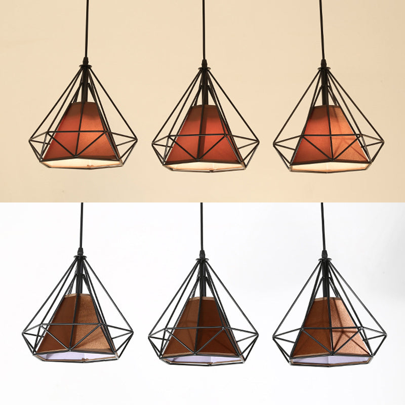 3 Lights Diamond Pendant Industrial Metal Ceiling Pendant with Hanging Cord for Restaurant