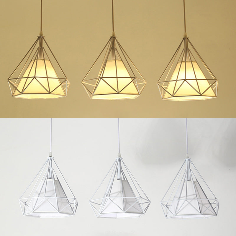 3 Lights Diamond Pendant Industrial Metal Ceiling Pendant with Hanging Cord for Restaurant