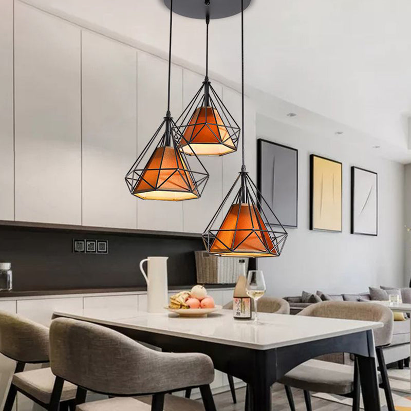 3 Lights Diamond Pendant Industrial Metal Ceiling Pendant with Hanging Cord for Restaurant