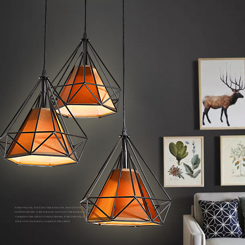 3 Lights Diamond Pendant Industrial Metal Ceiling Pendant with Hanging Cord for Restaurant