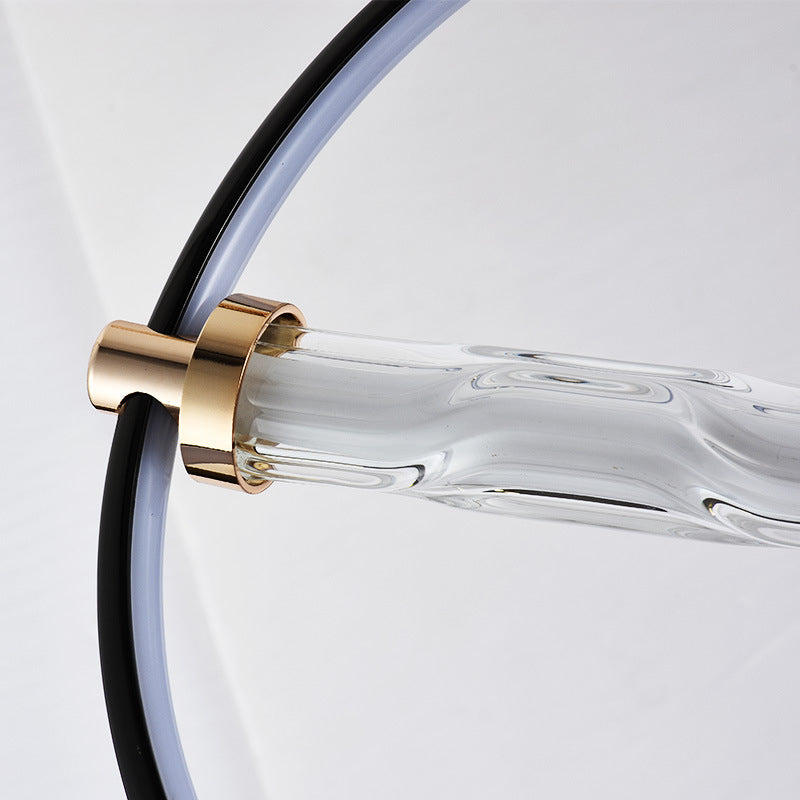 Eenvoud cirkelvormige led hanger helder gekabbel glazen eetkamer hangend licht in zwart