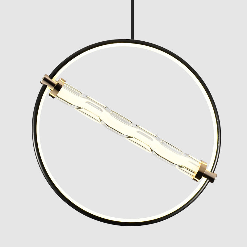 Eenvoud cirkelvormige led hanger helder gekabbel glazen eetkamer hangend licht in zwart