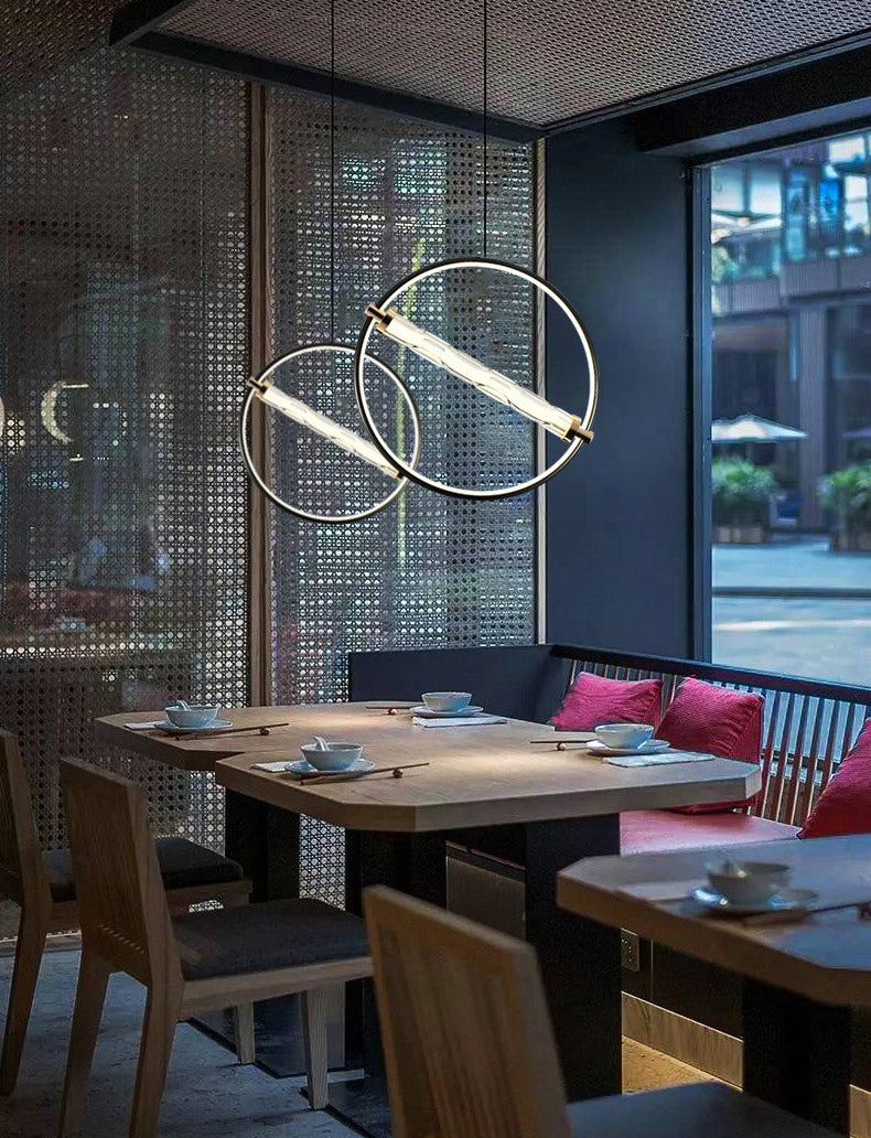 Eenvoud cirkelvormige led hanger helder gekabbel glazen eetkamer hangend licht in zwart