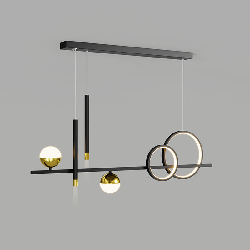 Aluminium LED Linear Island Pendant Light in Modern Nordic Style Wrought Iron Ceiling Light with Acrylic Shade