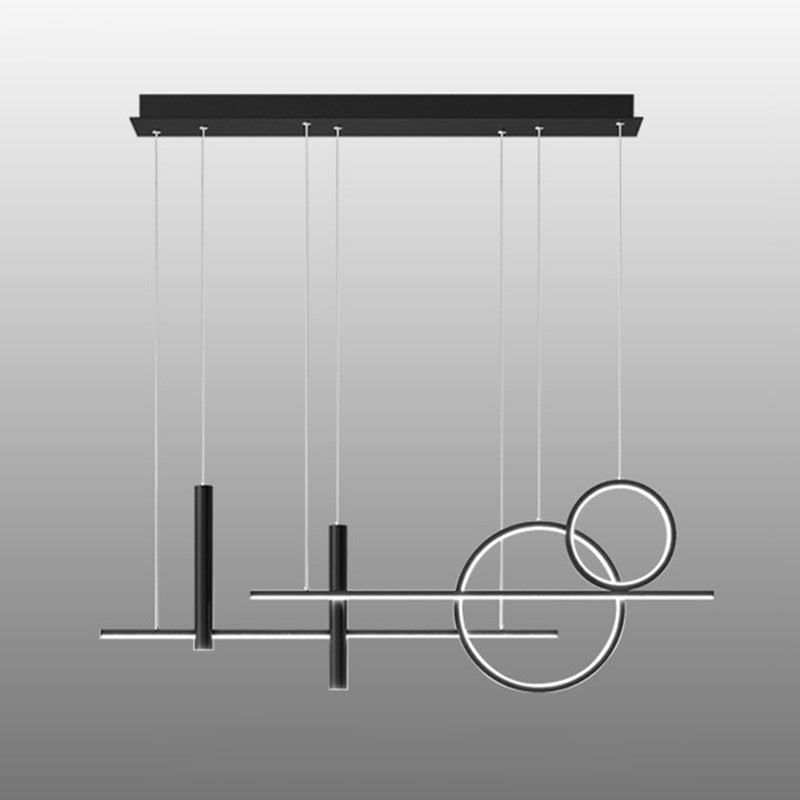 Black Restaurant LED Island Light in Modern Luxury Style Wrought Iron Linear Pendant Light with Acrylic Shade