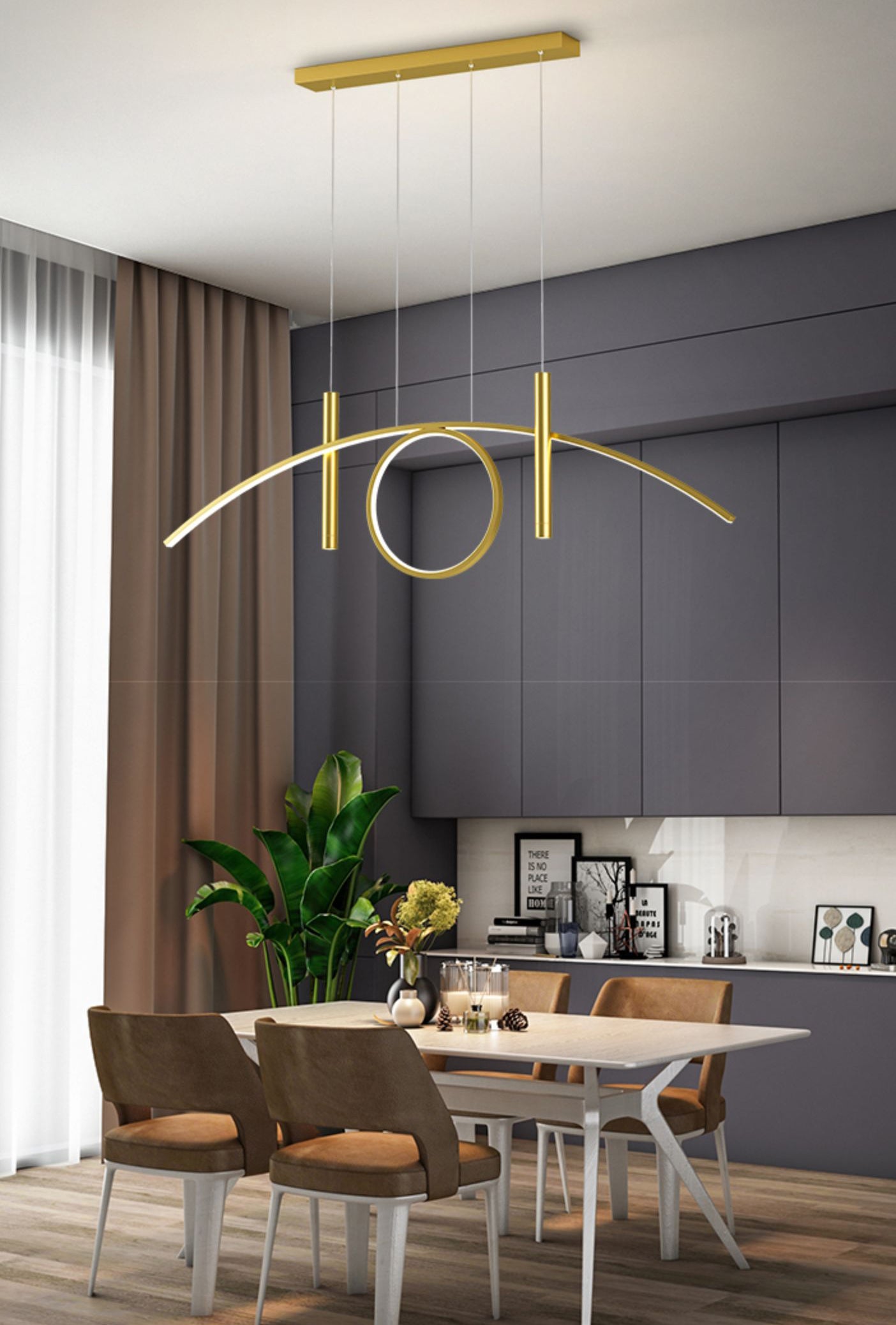 Luce isola a led in ferro battuto in moderna luce a sospensione lineare acrilica per sala da pranzo