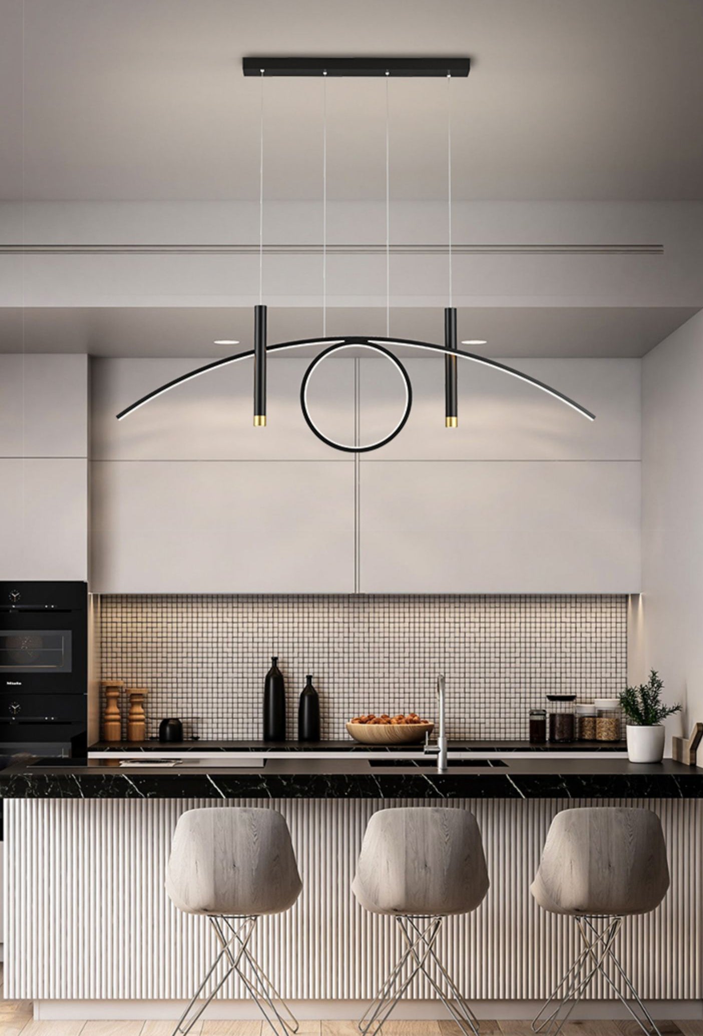 Luce isola a led in ferro battuto in moderna luce a sospensione lineare acrilica per sala da pranzo