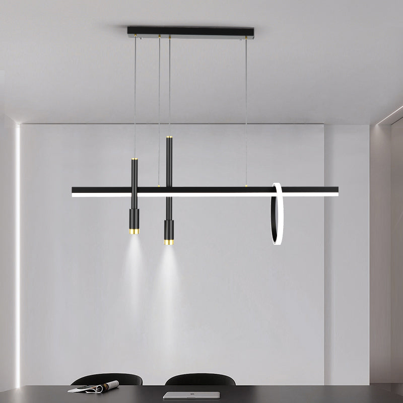 Luce a ciondolo a LED LED LINEAR BLACE Light a soffitto in ferro battuto in stile moderno con tonalità in alluminio