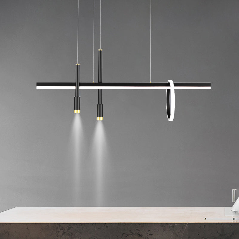 Luce a ciondolo a LED LED LINEAR BLACE Light a soffitto in ferro battuto in stile moderno con tonalità in alluminio