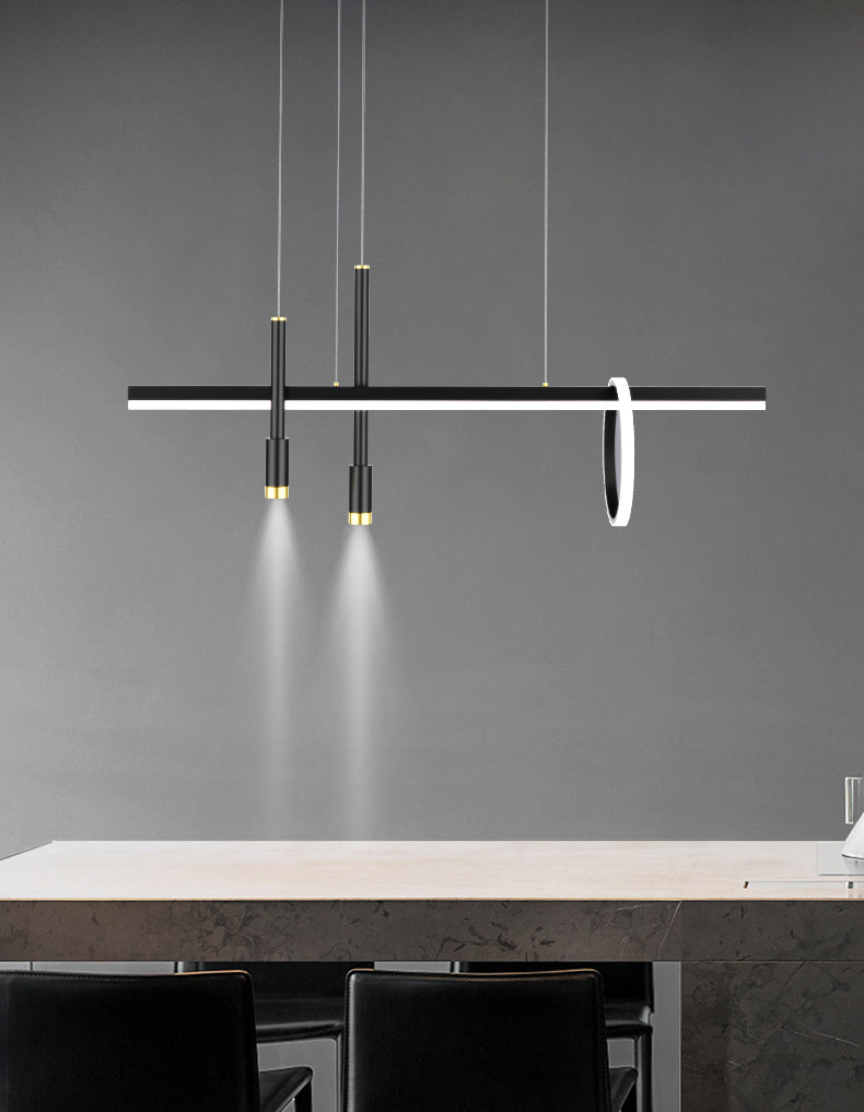 Luce a ciondolo a LED LED LINEAR BLACE Light a soffitto in ferro battuto in stile moderno con tonalità in alluminio