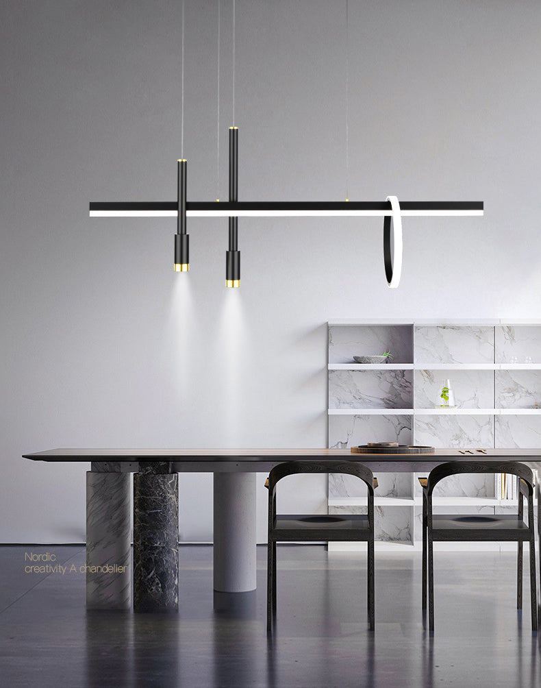 Luce a ciondolo a LED LED LINEAR BLACE Light a soffitto in ferro battuto in stile moderno con tonalità in alluminio