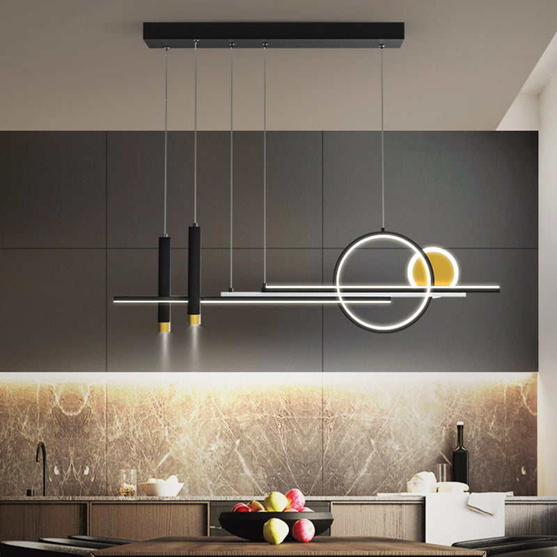 Aluminium Linear LED Island Pendant Light in Modern Creative Style Wrought Iron Ceiling Light with Acrylic Shade
