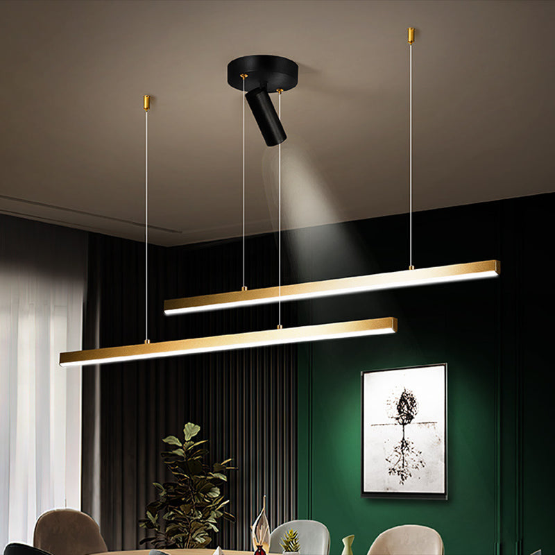 Lampada a LED lineare oro Lampada minimalista a ciondolo in metallo in metallo a 3 luci per sala da pranzo