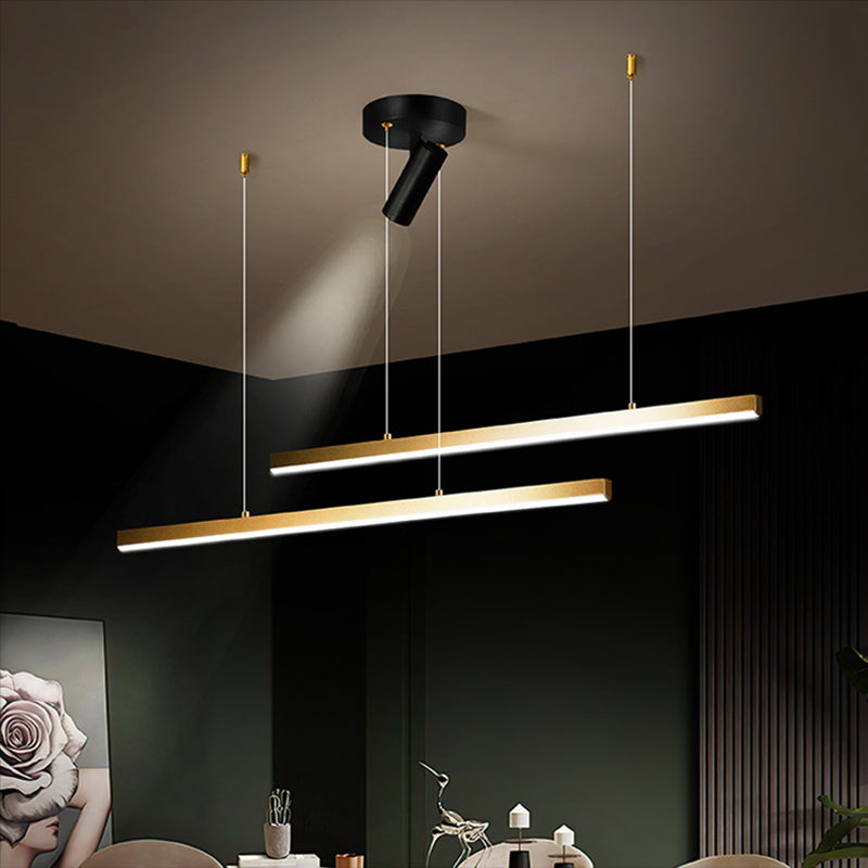 Lampada a LED lineare oro Lampada minimalista a ciondolo in metallo in metallo a 3 luci per sala da pranzo
