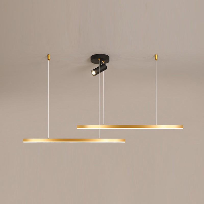 Lampada a LED lineare oro Lampada minimalista a ciondolo in metallo in metallo a 3 luci per sala da pranzo