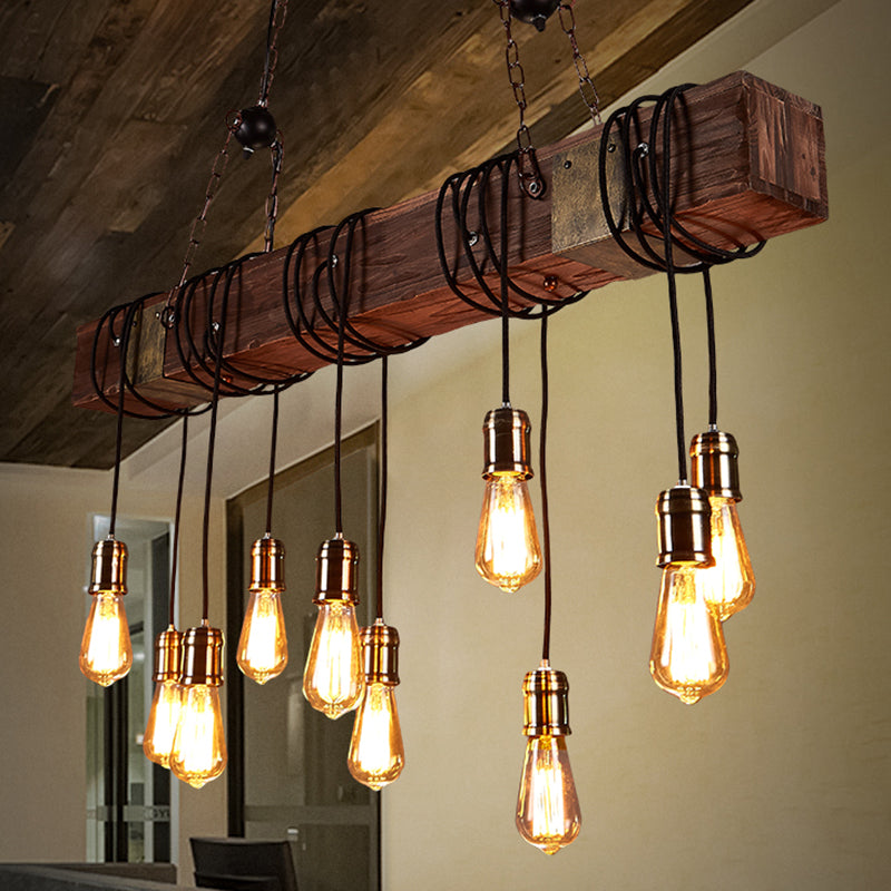 Bare Bulb Large Kitchen Pendant Lights Wood Rustic Island Light for Restaurant
