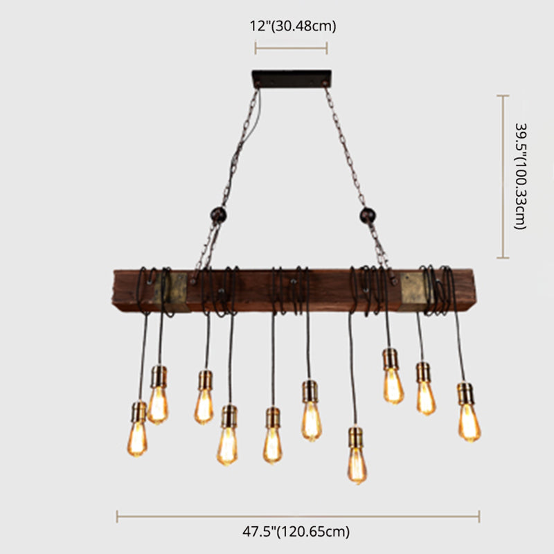 Bare Bulb Large Kitchen Pendant Lights Wood Rustic Island Light for Restaurant