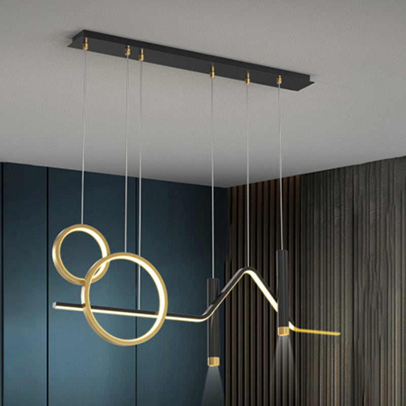 Luce a sospensione per isola a led nera e oro in moderna luce del soffitto in ferro battuto con lampada in alluminio