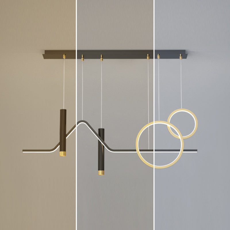 Luce a sospensione per isola a led nera e oro in moderna luce del soffitto in ferro battuto con lampada in alluminio